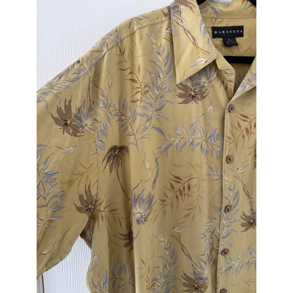 Baracuta Mens XL 100% Silk Hawaiian Shirt Tropical Aloha Camp Resort Flora - Picture 3 of 6